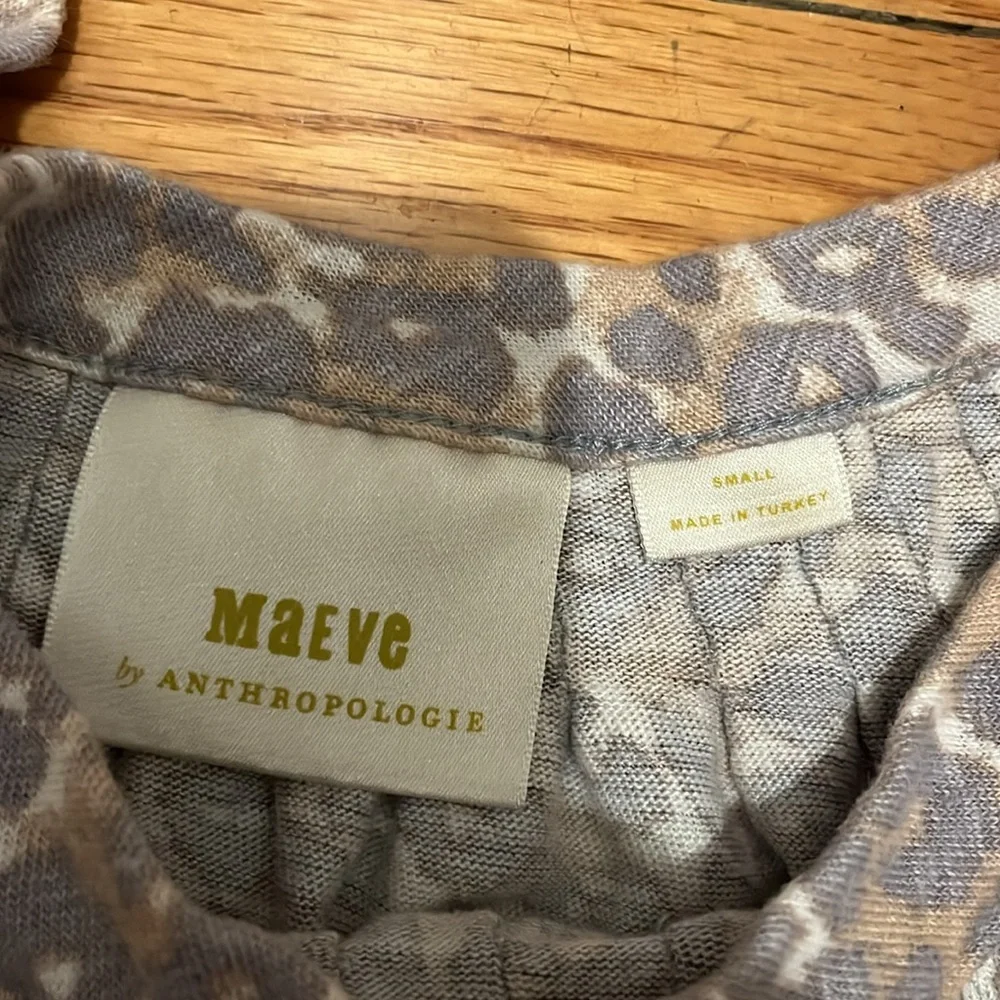 Anthropologie Maeve Linen Leopard Top Puff Sleeve